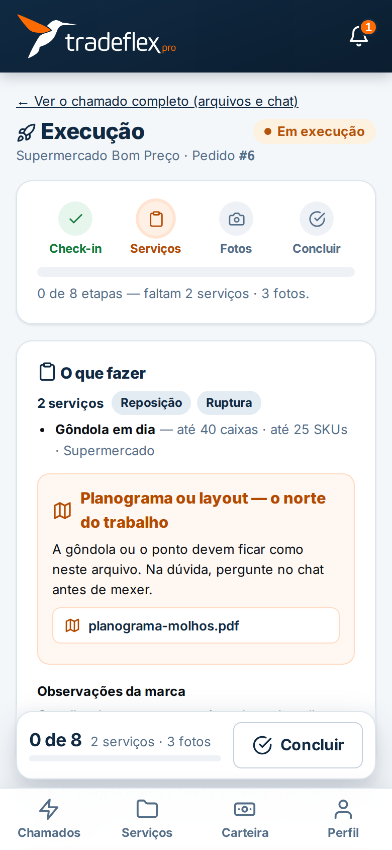 App do promotor: execução com check-in, checklist e fotos
